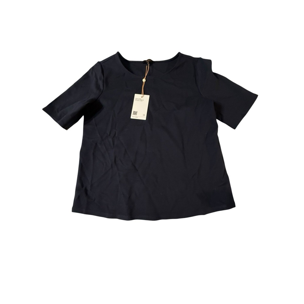 NWT Quince Ultra Stretch Ponte Short Sleeve Navy Top Size XS